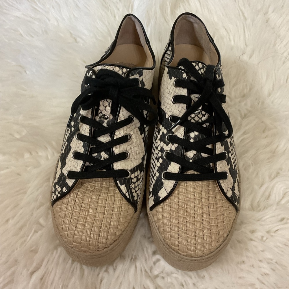 Vince Camuto Snakeskin Print Platform Sneakers Woven Jute Toes Size 9 - Picture 4 of 11